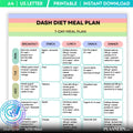 DASH Diet 7 Day Meal Plan Printable, Heart Healthy Meal Plan, Weekly DASH Menu, Healthy DASH Diet Grocery L... | Nutri Track printable
