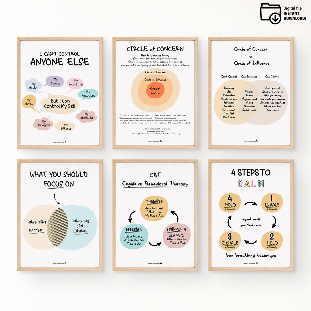 Act — Set of 6 Prints, Grateful Prints, POSTER/CARD, ADHD, Autism, coping skills, mental health, therapeuti... | Mindfulness printable
