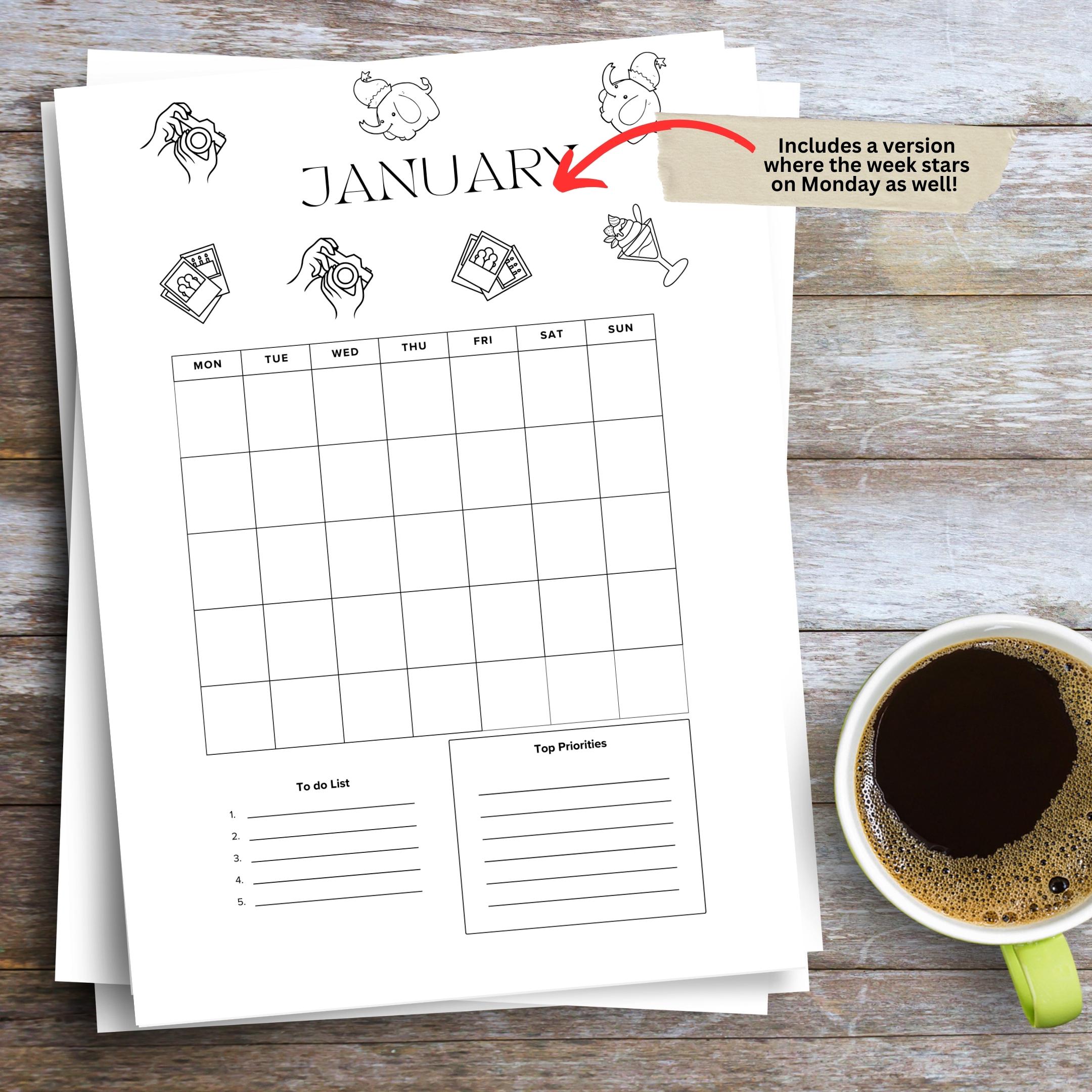 Bujo Template — 12 Month Calendar, Monthly Planner, Journal Calendar, PRINTABLE CALENDAR, Journal, Printabl... | Bloom Joyfully printable