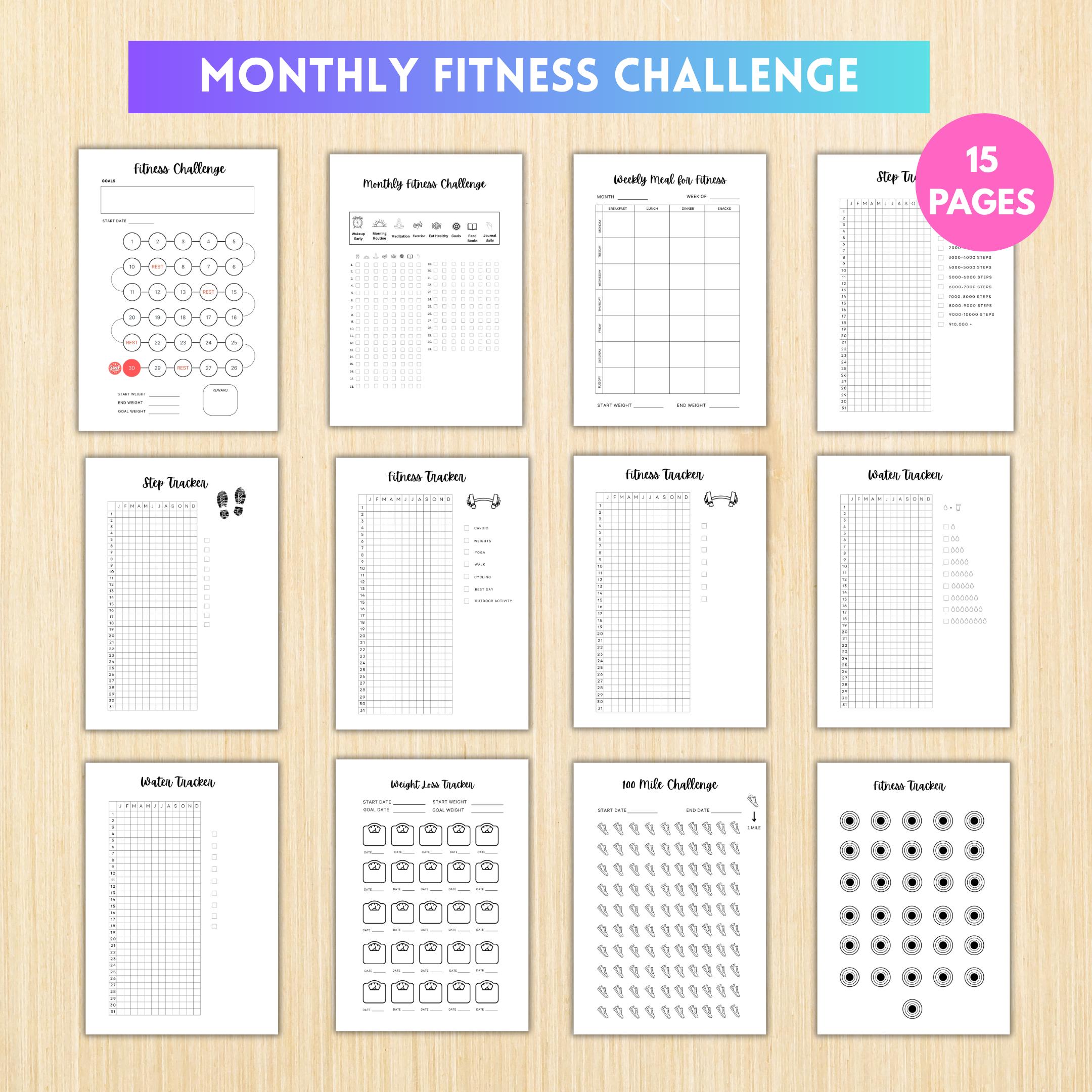 Digital Fitness — FITNESS Tracker Printable Bundle, Fitness and Wellness Tracker, Weightloss Tracker Bundle... | Nutri Track printable