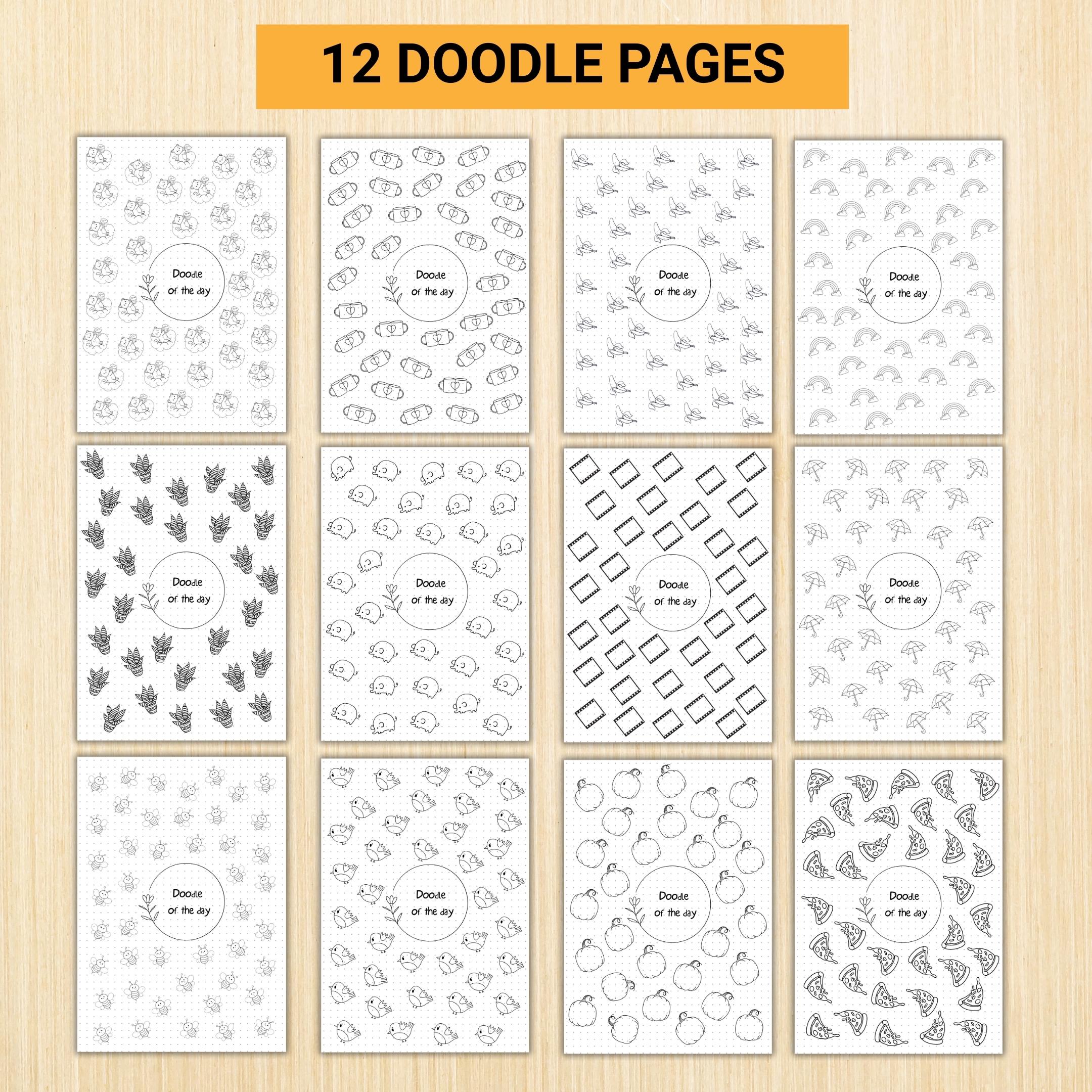 365 Days Drawing — DOODLE of the Day Bundle, Creative Doodle of the Day, Daily Doodle Journal, PRINTABLE Jo... | Mindfulness printable