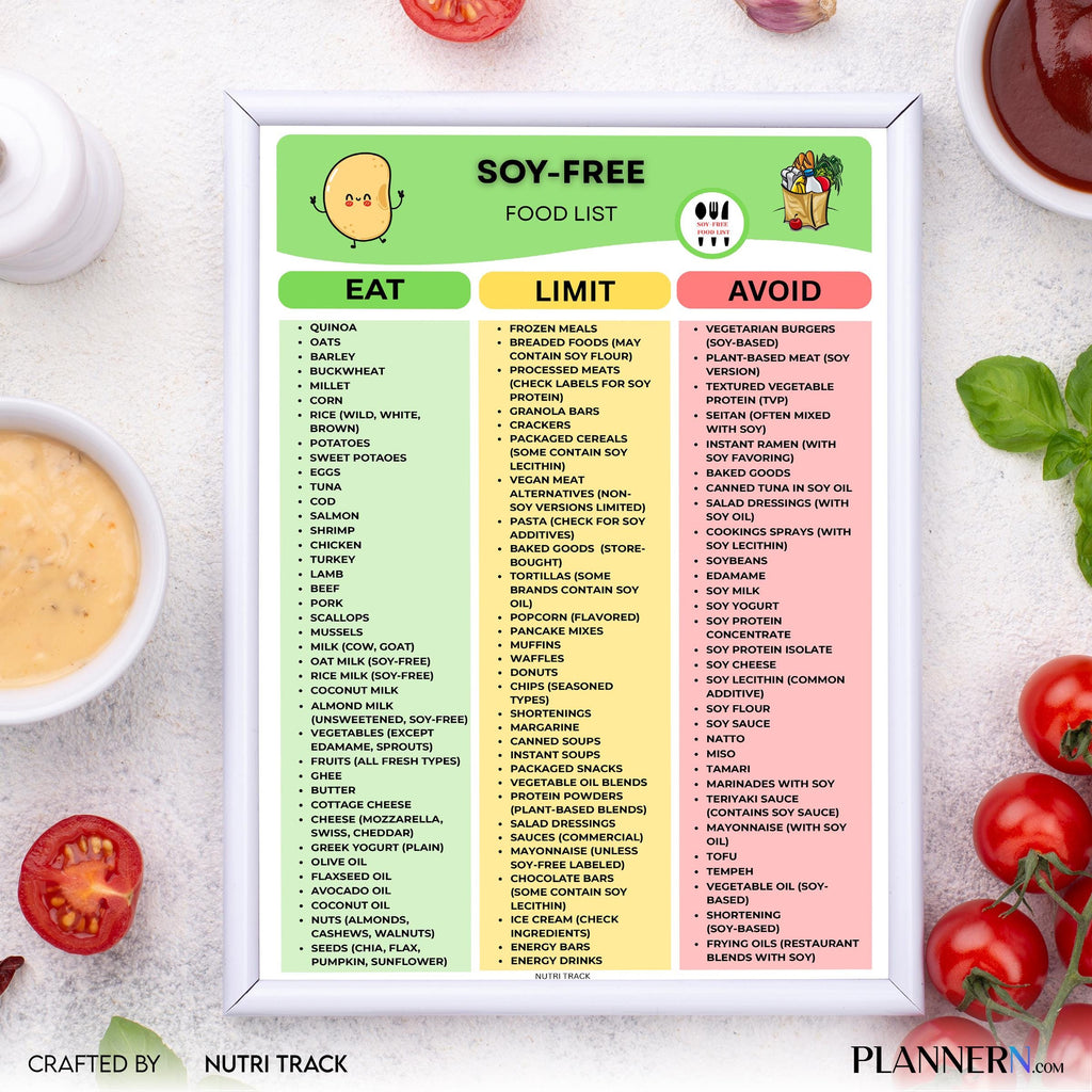 Allergy Food List — Soy Free Food List Printable, Soy Allergy Diet Planner, Foods to Eat & Avoid, Soy Free ... | Nutri Track printable