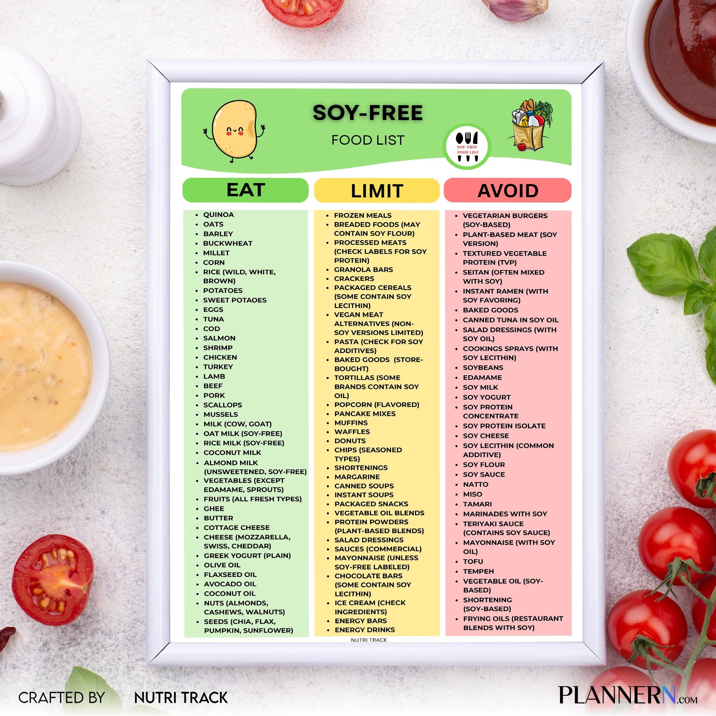Allergy Food List — Soy Free Food List Printable, Soy Allergy Diet Planner, Foods to Eat & Avoid, Soy Free ... | Nutri Track printable