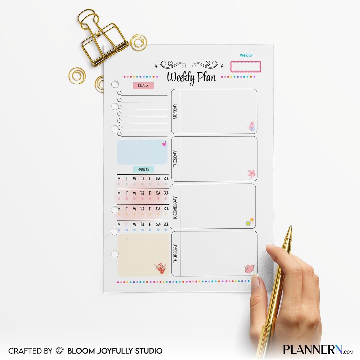 Digital Planner — Weekly Planner Tracker Printable, Weekly Planner, Goal Setting Worksheet, Productivity Pl... | Bloom Joyfully printable