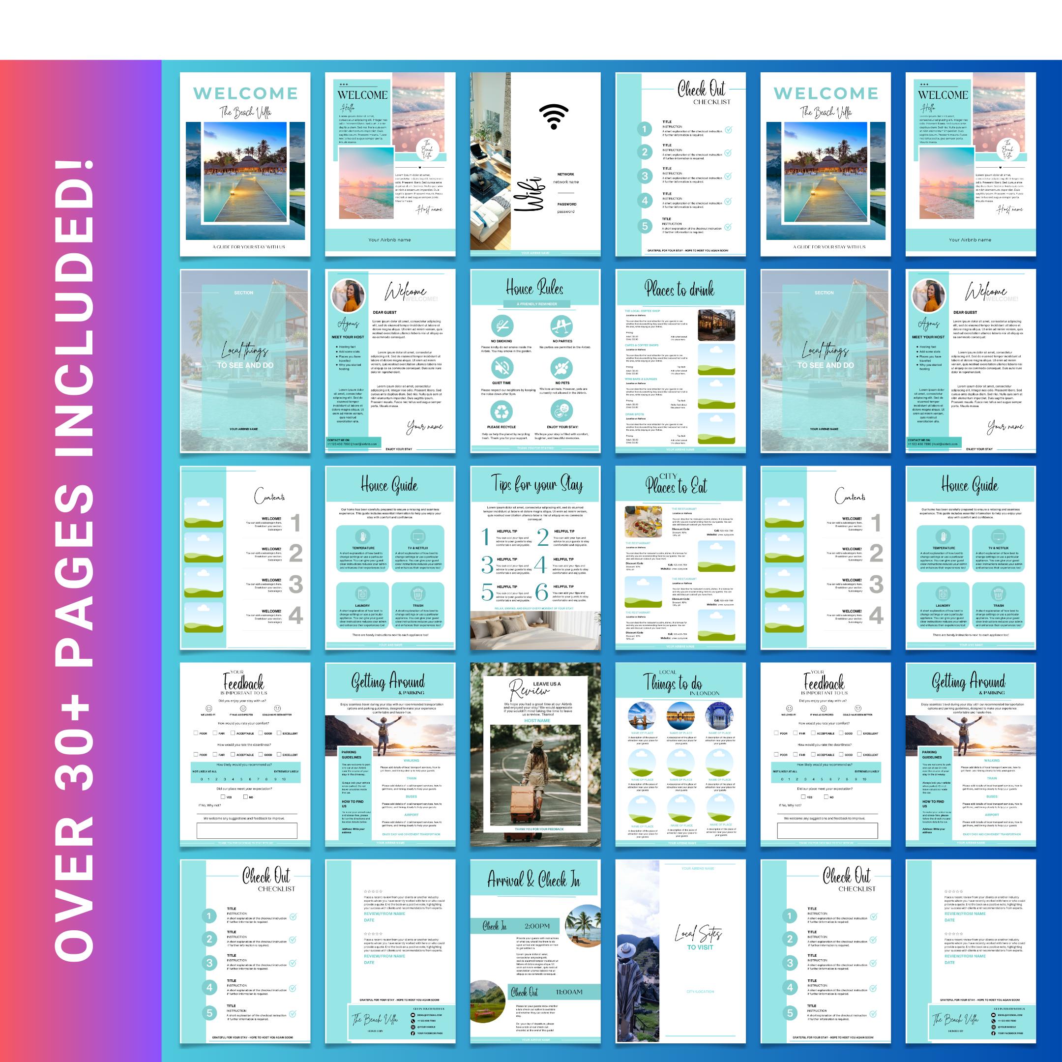 Airbnb Host Binder — Airbnb Host Bundle Welcome Book TEMPLATE, Editable Canva Welcome Guide, Editable Airbn... | Bloom Joyfully printable
