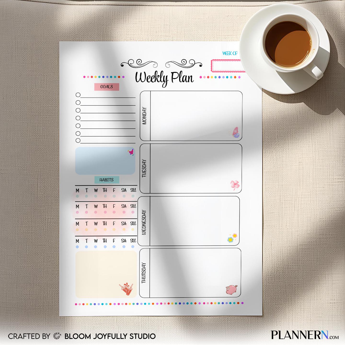 Digital Planner — Weekly Planner Tracker Printable, Weekly Planner, Goal Setting Worksheet, Productivity Pl... | Bloom Joyfully printable