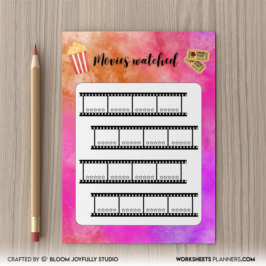Digital Movie Track — Movies Tracker PRINTABLE, Entertainment Planner, Track Movies watched, Movie Log, Pri... | Bloom Joyfully printable