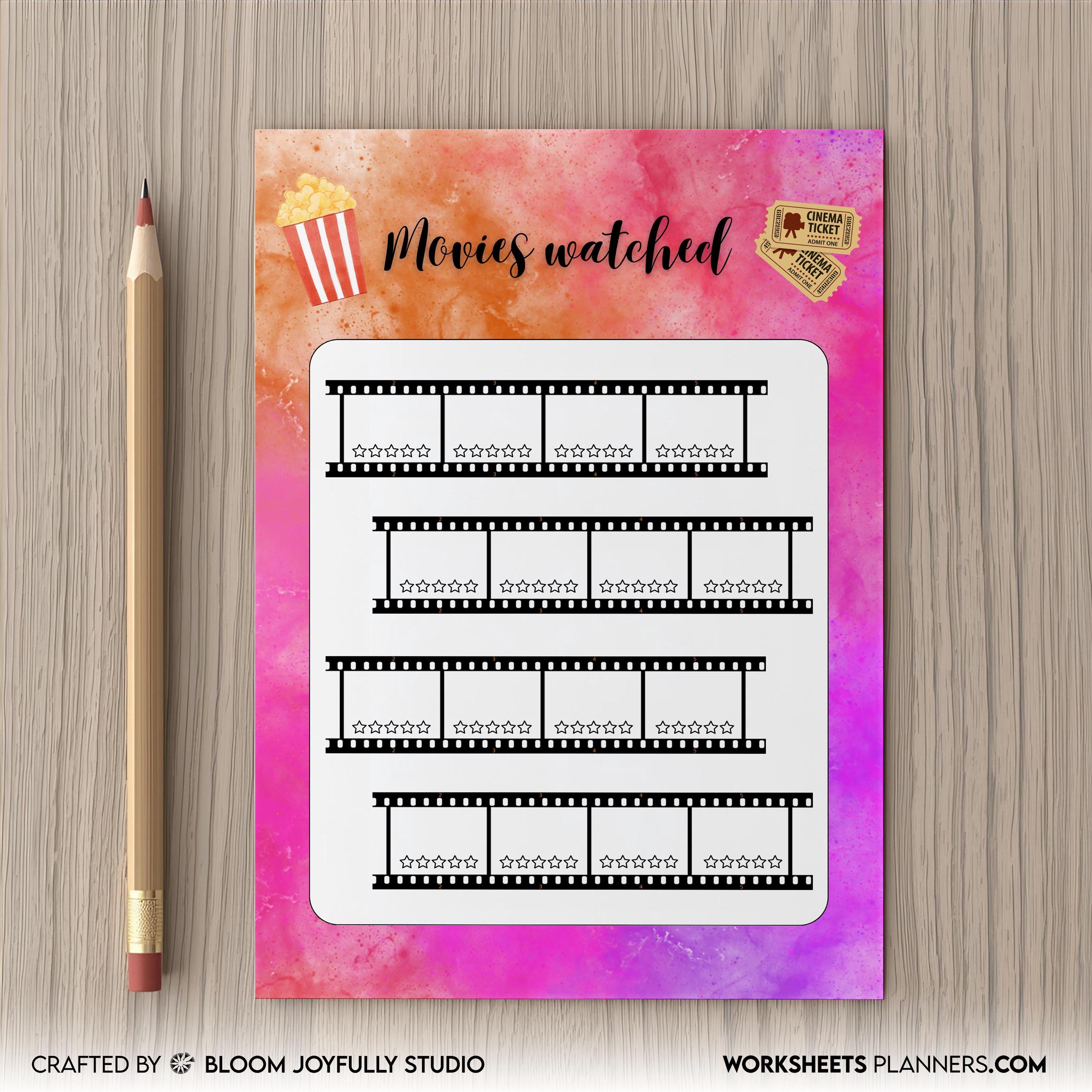 Digital Movie Track — Movies Tracker PRINTABLE, Entertainment Planner, Track Movies watched, Movie Log, Pri... | Bloom Joyfully printable