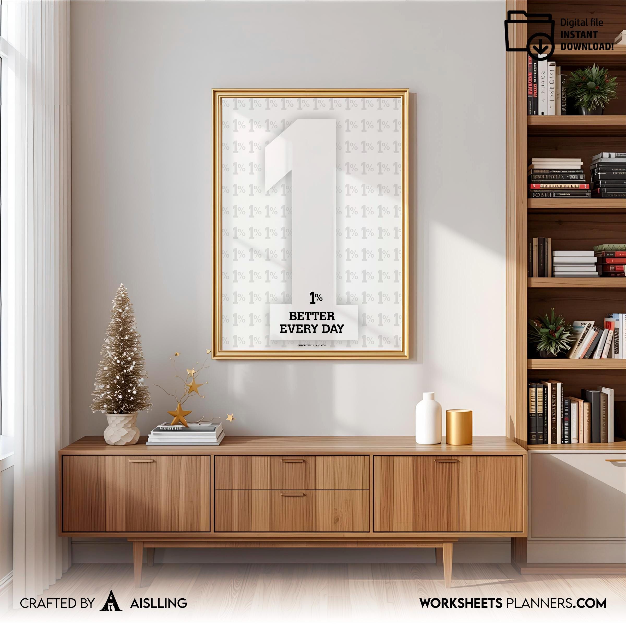 1% Better Every Day Motivational Quote Print, Productivity Mindset Poster, Simple Modern Wall Art, Instant ... | Aislling printable