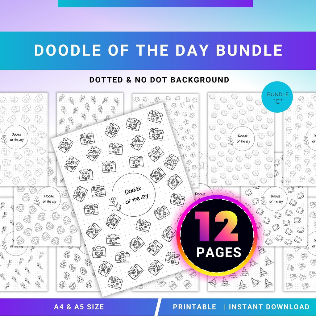 365 Days Drawing — DOODLE of the Day Bundle, Creative Doodle of the Day, Daily Doodle Journal, PRINTABLE Jo... | Mindfulness printable