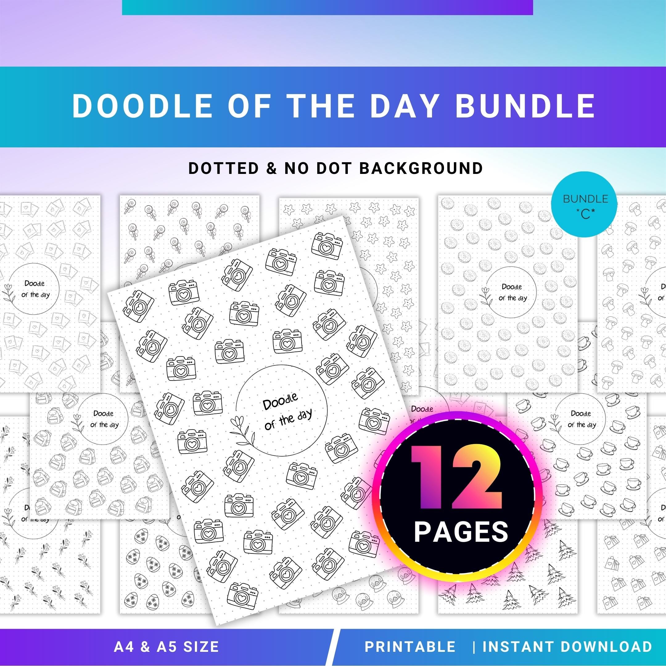 365 Days Drawing — DOODLE of the Day Bundle, Creative Doodle of the Day, Daily Doodle Journal, PRINTABLE Jo... | Mindfulness printable
