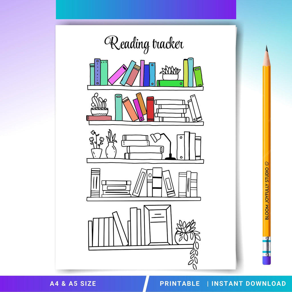 Book Journal — Bookshelf Reading Tracker PRINTABLE, Reading Tracker, Reading Log, Habit Tracker, Book Track... | Bloom Joyfully printable
