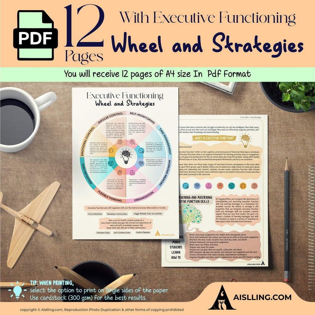 Adhd Worksheets — Executive Functioning Wheel and Strategies, ADHD, Group Therapy Handouts, Working Memory,... | Mindfulness printable