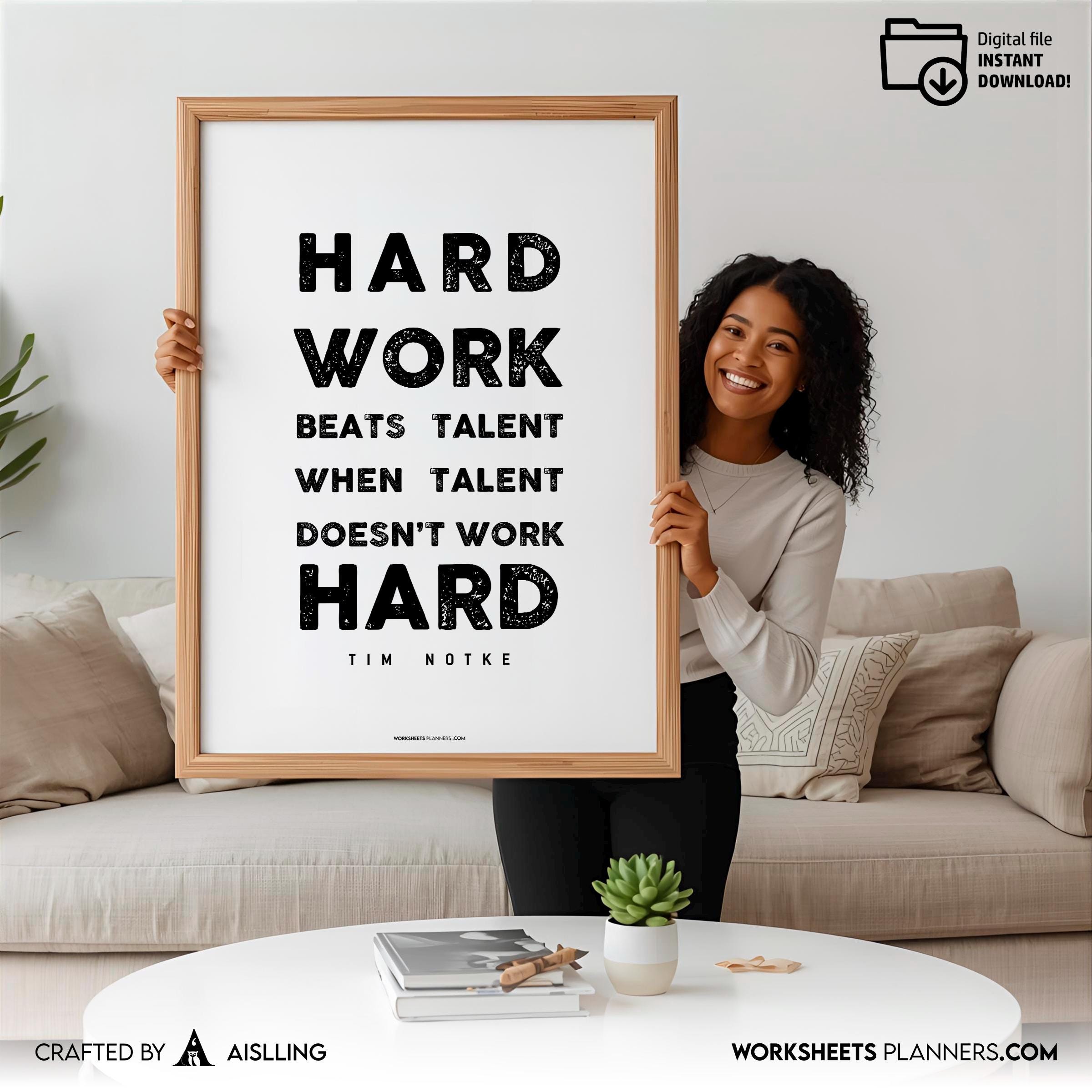 Aislling — Hard work beats Quotes, NBA Sports, Printable NBA Poster, Teenager kid basketball gift, NBA post... | Aislling printable