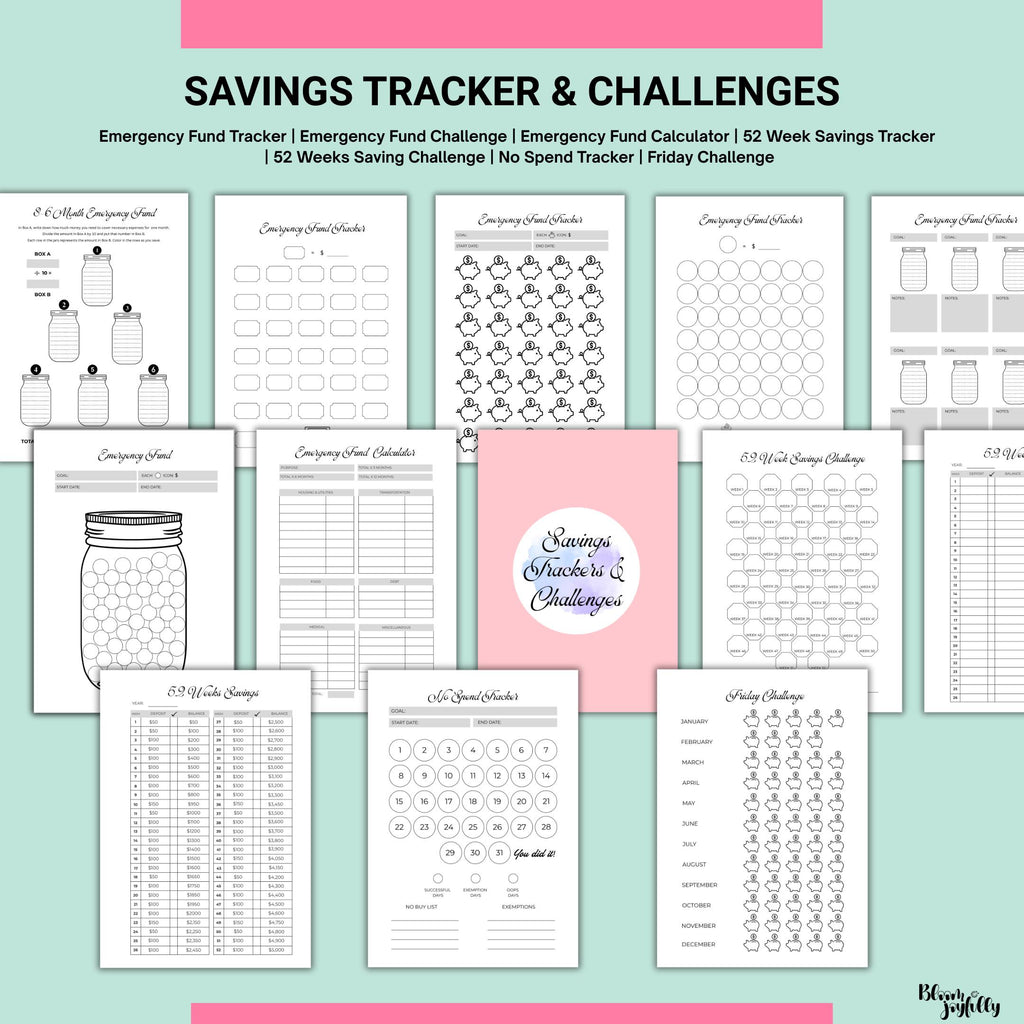 Budget Binder — Savings Challenge PRINTABLE, Money Saving Tracker, Budget Tracker, Cash Stuffing Challenge,... | Bloom Joyfully printable