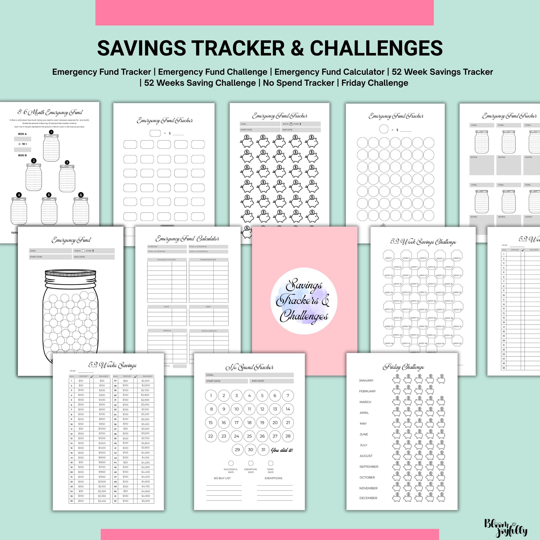 Budget Binder — Savings Challenge PRINTABLE, Money Saving Tracker, Budget Tracker, Cash Stuffing Challenge,... | Bloom Joyfully printable