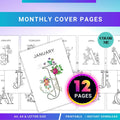 12 Month Cover Page — BOHO MONTHLY Cover Pages Template, Printable Fun Colour in Planner Binder Inserts Ins... | Bloom Joyfully printable