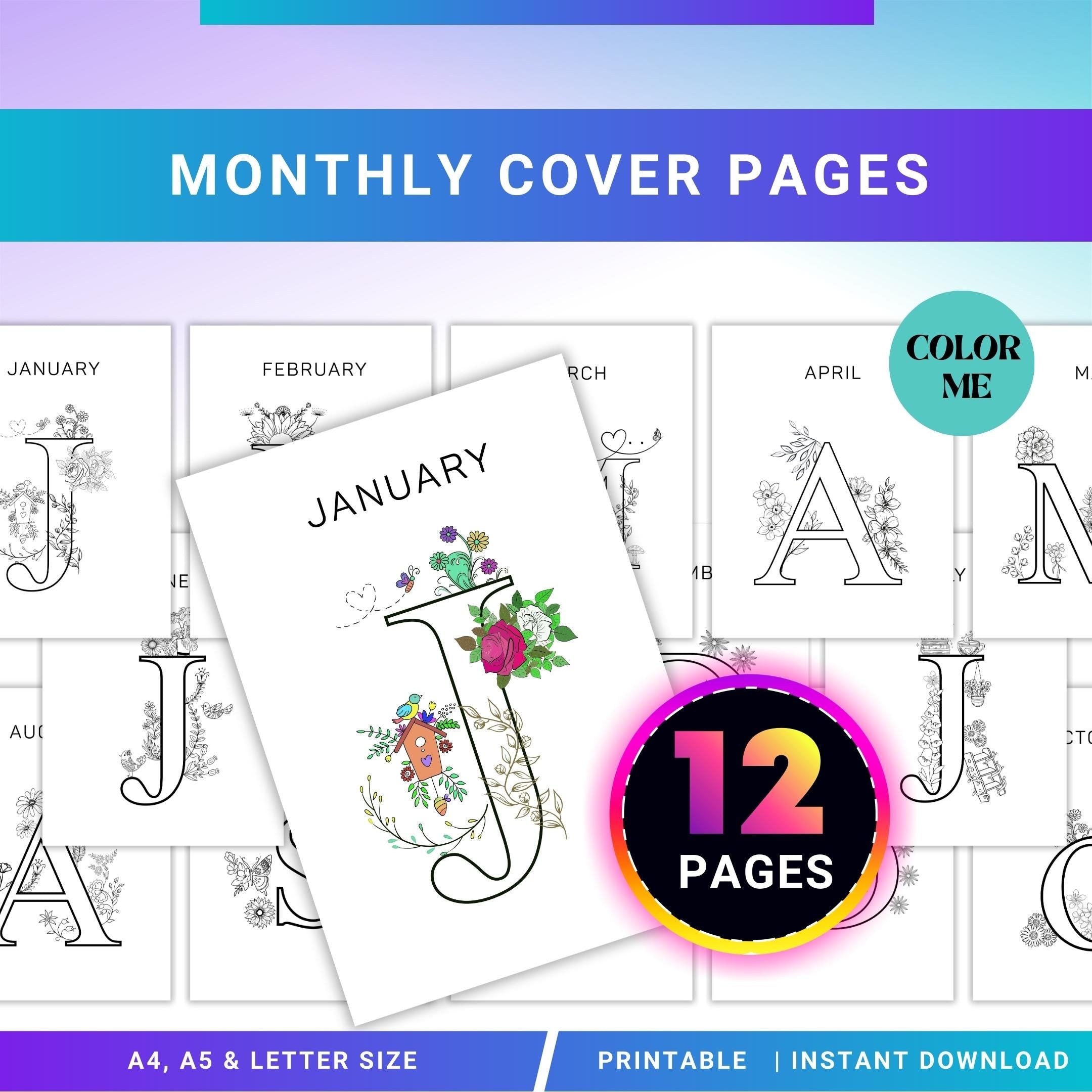 12 Month Cover Page — BOHO MONTHLY Cover Pages Template, Printable Fun Colour in Planner Binder Inserts Ins... | Bloom Joyfully printable