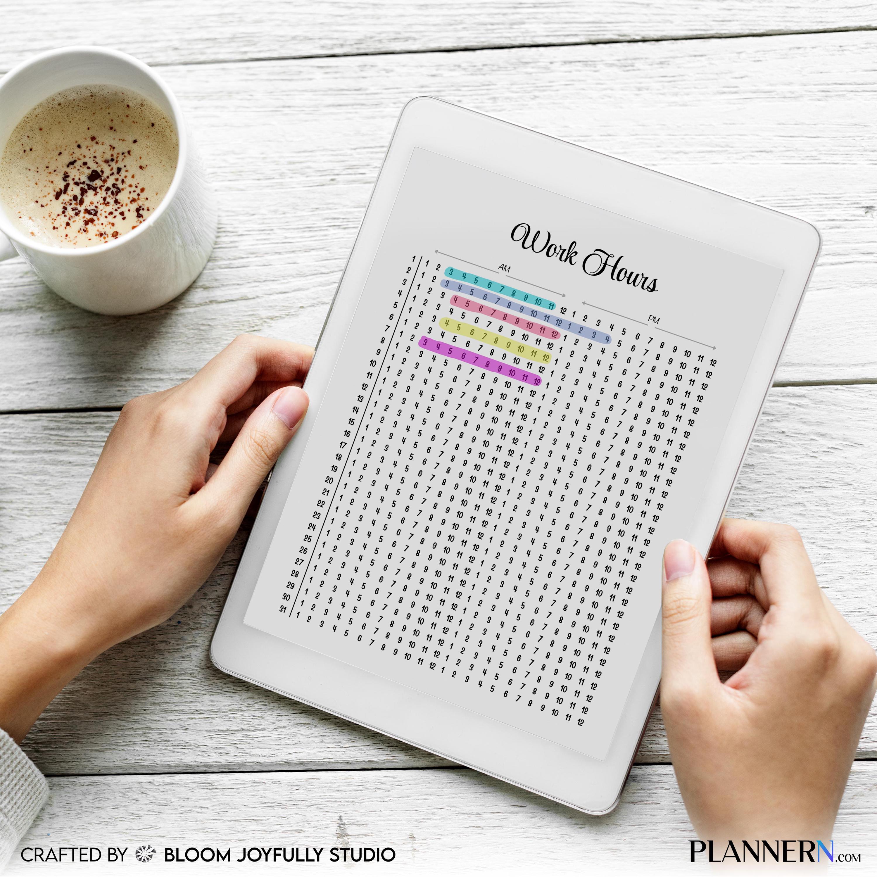 Employee Time Sheet — Work Hours Tracker, Work Hours Log, Track Hours and Overtime, Work Time Schedule, PRI... | Bloom Joyfully printable