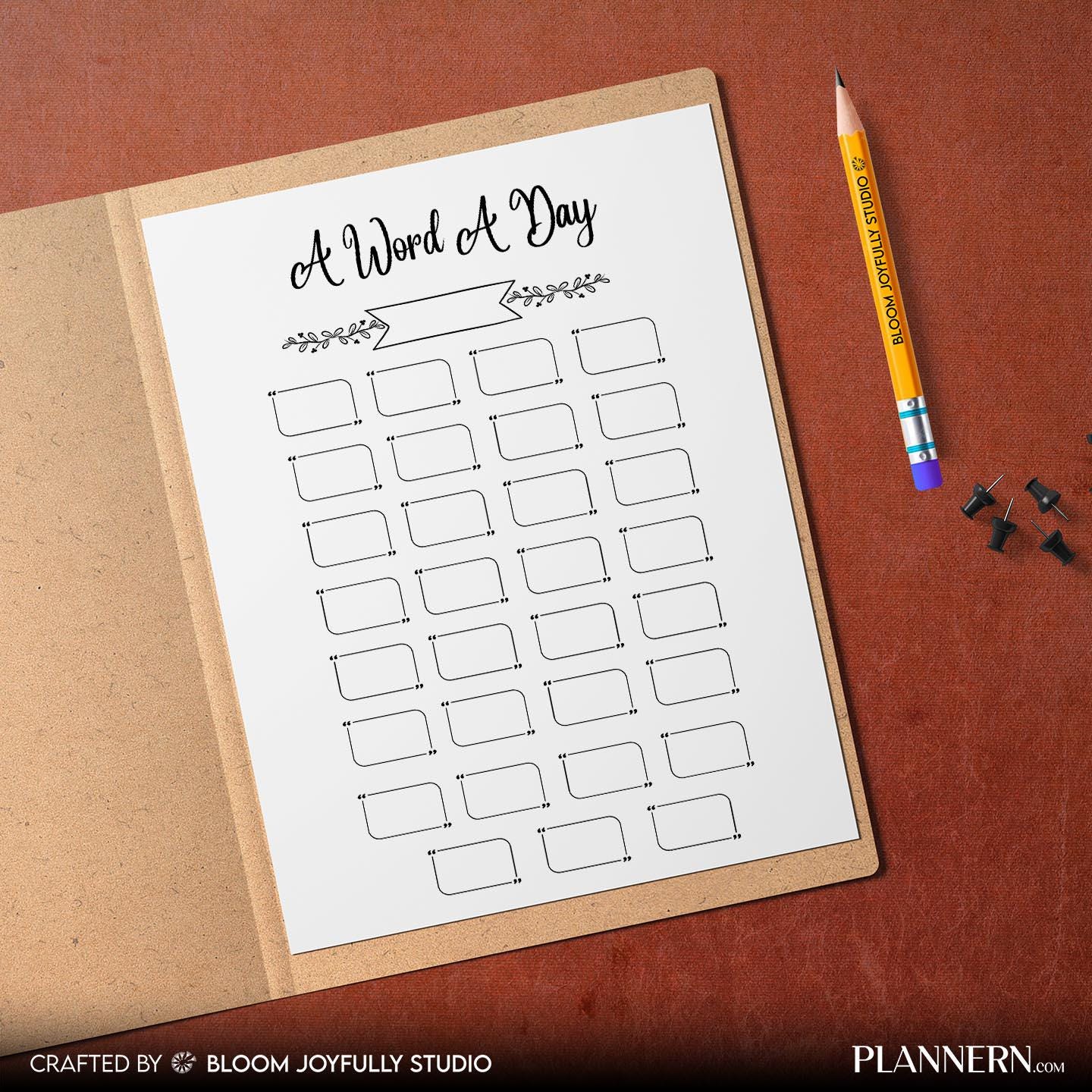 Daily Learning Log — A Word A Day PRINTABLE, Daily Language Tracker, New Word A Day, Monthly Word Tracker, ... | Bloom Joyfully printable