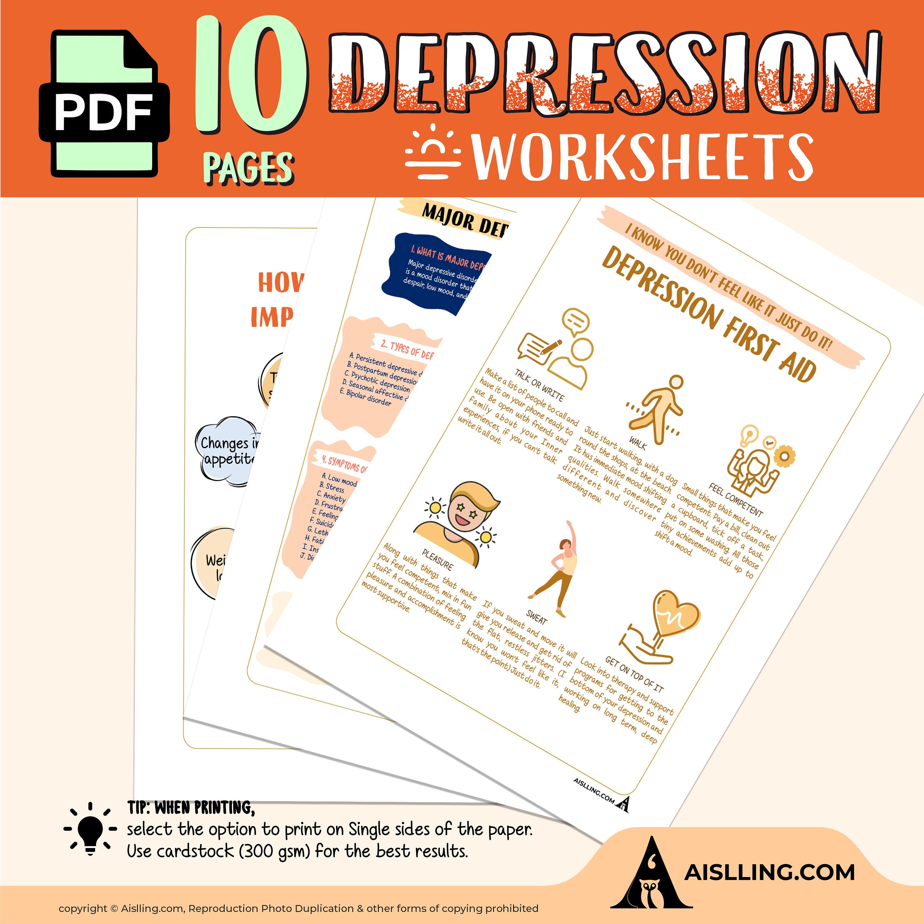 Depression Workbook, depression spiral, depression coping, cognitive restructuring, therapy worksheets, school counsellor, teen therapy
