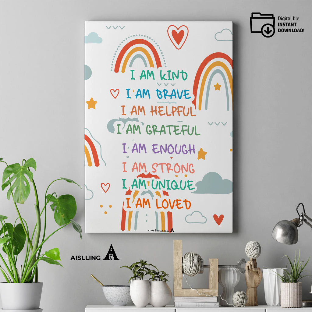 Calming Kit — inspirational quote I am Kind Smart Brave wall art positive affirmations digital prints empow... | Mindfulness printable