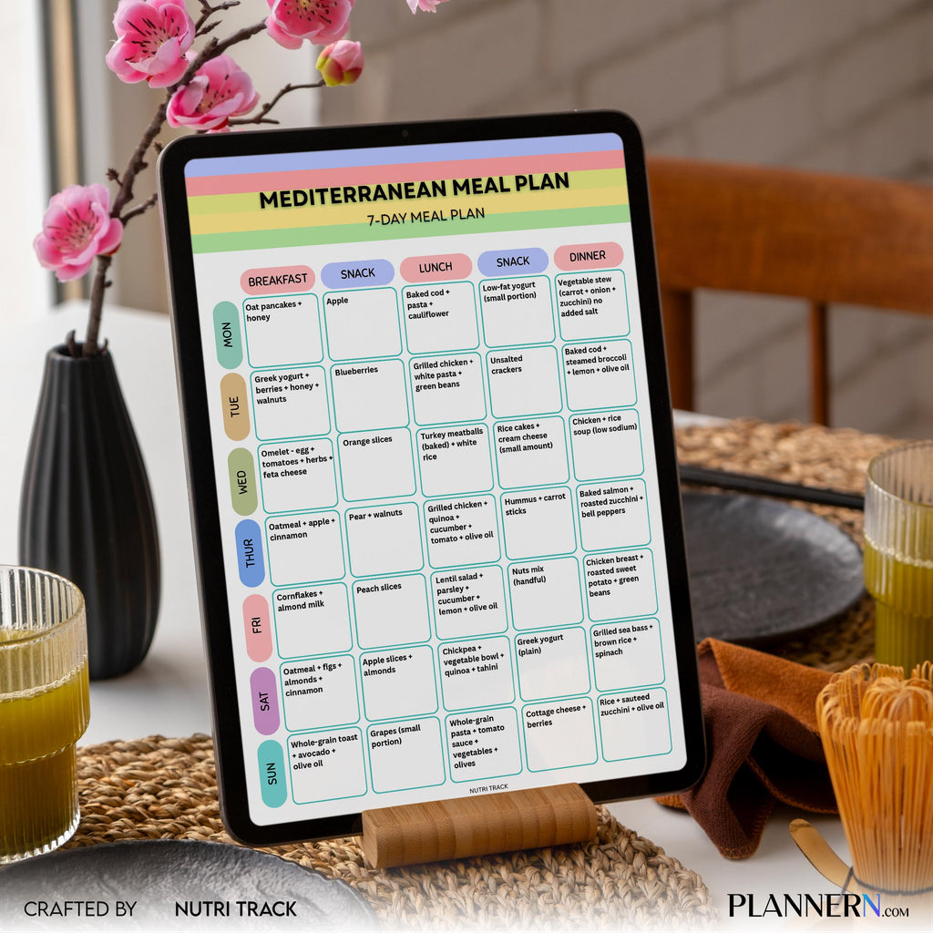 Mediterranean 7 Day Meal Plan Printable, Mediterranean Diet Meal Plan, Mediterranean Healthy Diet Plan, Dig... | Nutri Track printable