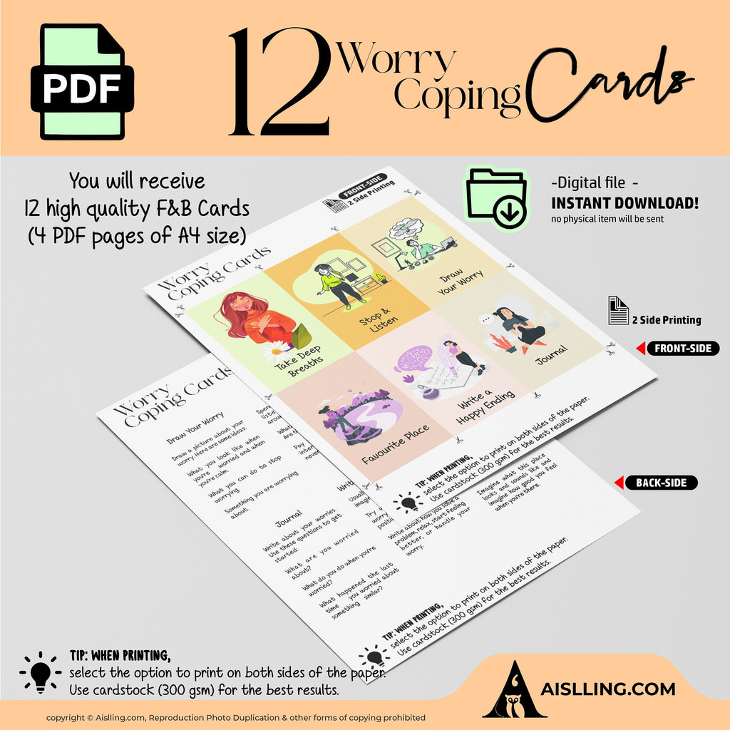 Adhd Worksheets — Worry Coping Cards Therapy Tools Mindfulness Cards Therapy Office Decor Social Psychology... | Mindfulness printable