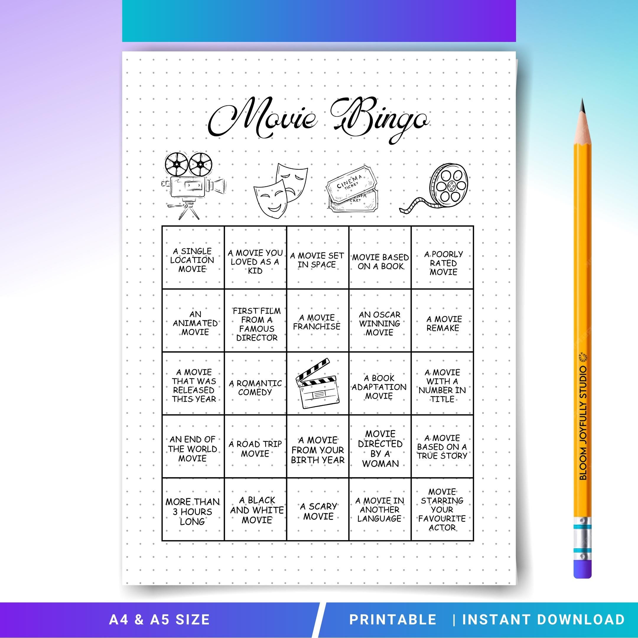 Movie Bingo PRINTABLE Game, Movie Night Bingo, Family Movie Night Party Game, Film Bingo, A4/A5, Instant Do... | Bloom Joyfully printable