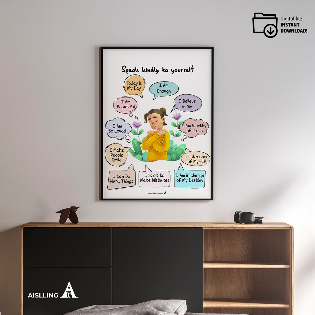 Aesthetic Wall Art — Affirmations Wall Print, Aesthetic Flowers Poster, Positive Selfcare Affirmations, Dig... | Mindfulness printable