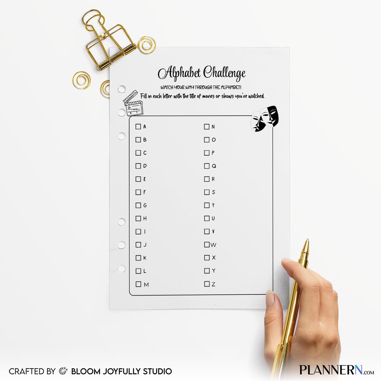 A To Z Movie List — Alphabet Movie Challenge PRINTABLE, A–Z Movie List, Film Bucket List, Movie Night Plann... | Bloom Joyfully printable