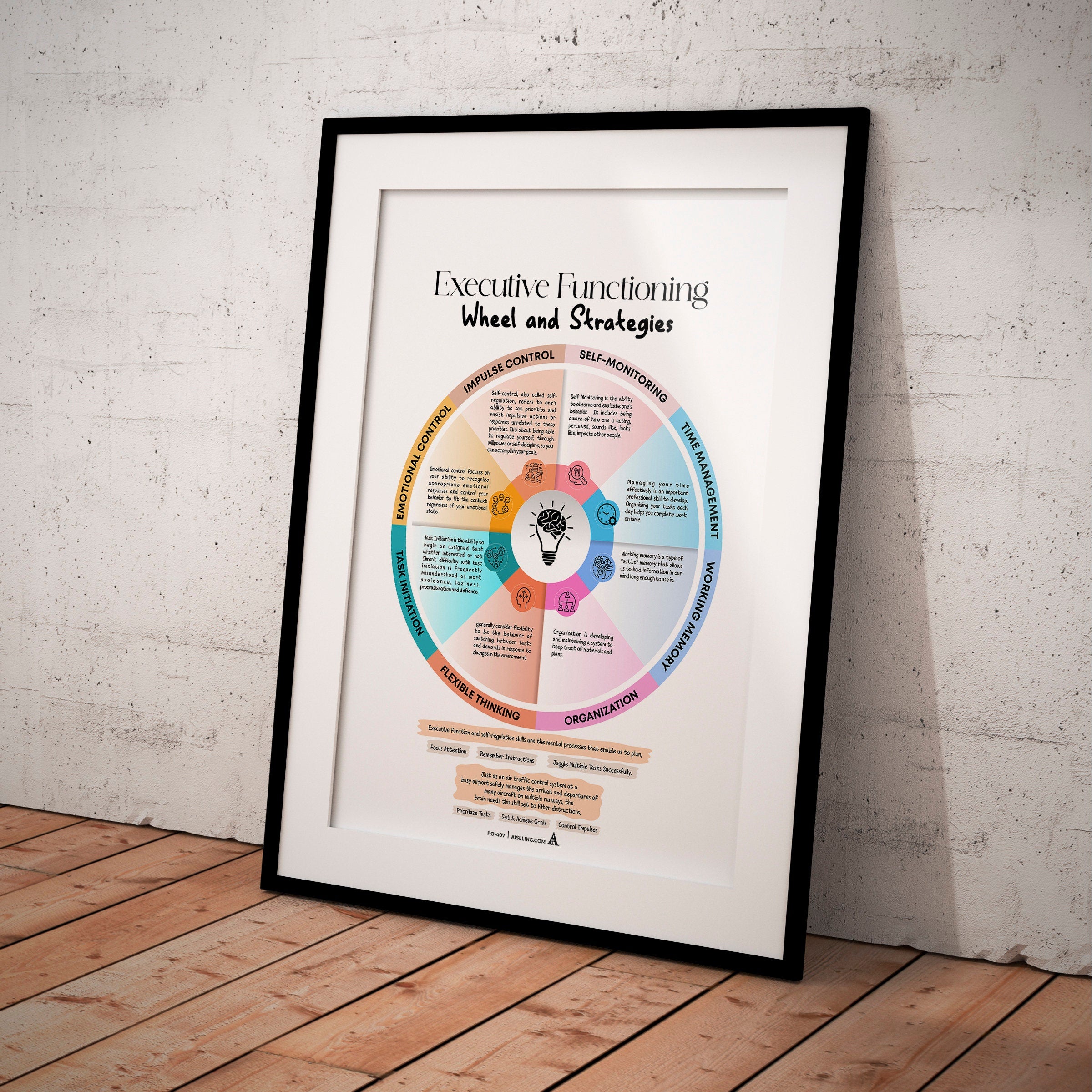 Adhd Worksheets — Executive functioning wheel and strategies POSTER/CARD, ADHD, Autism, coping skills, ment... | Mindfulness printable