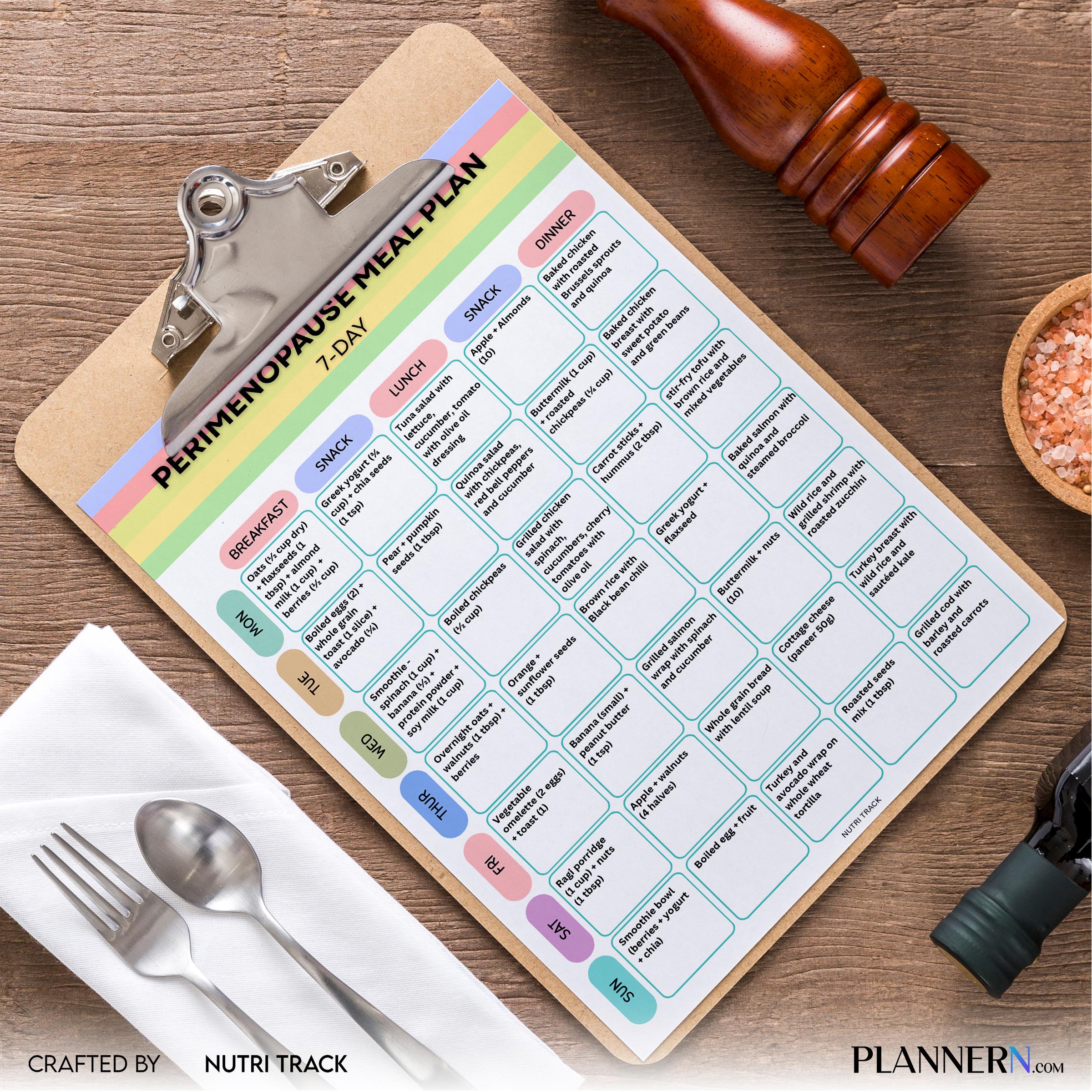 Perimenopause 7 Day Meal Plan Printable, Hormone Balance Diet Plan, 40+ Women Health Care, Menopause Food, ... | Nutri Track printable
