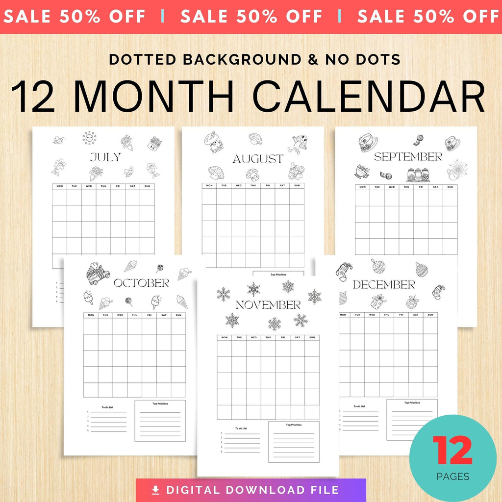 Bujo Template — 12 Month Calendar, Monthly Planner, Journal Calendar, PRINTABLE CALENDAR, Journal, Printabl... | Bloom Joyfully printable