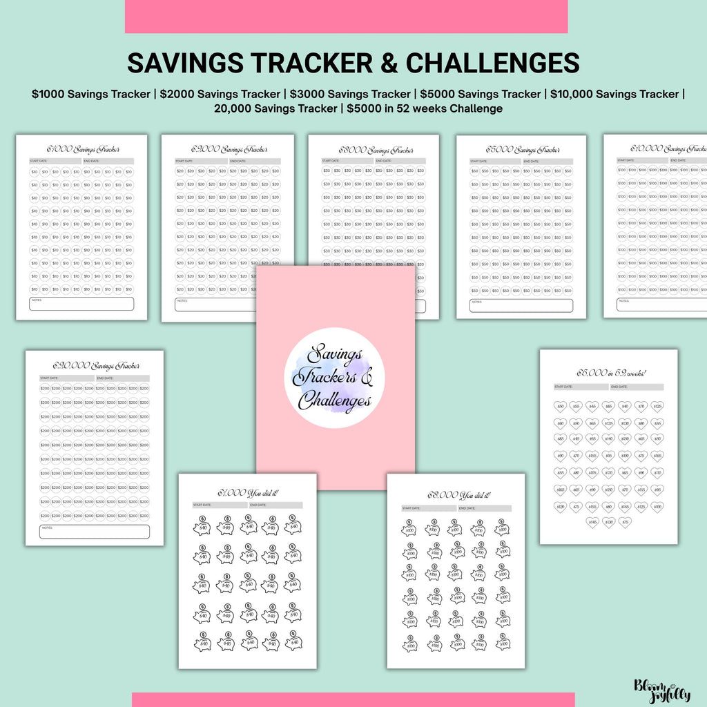 Budget Binder — Savings Challenge PRINTABLE, Money Saving Tracker, Budget Tracker, Cash Stuffing Challenge,... | Bloom Joyfully printable