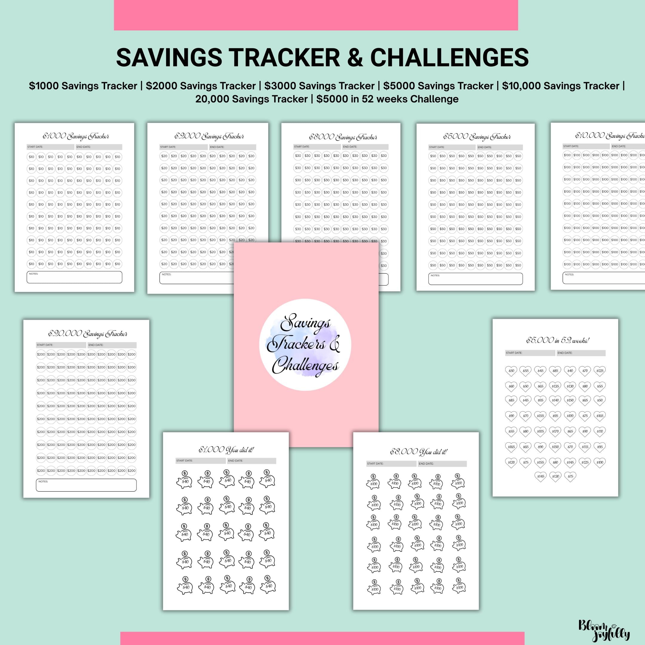 Budget Binder — Savings Challenge PRINTABLE, Money Saving Tracker, Budget Tracker, Cash Stuffing Challenge,... | Bloom Joyfully printable