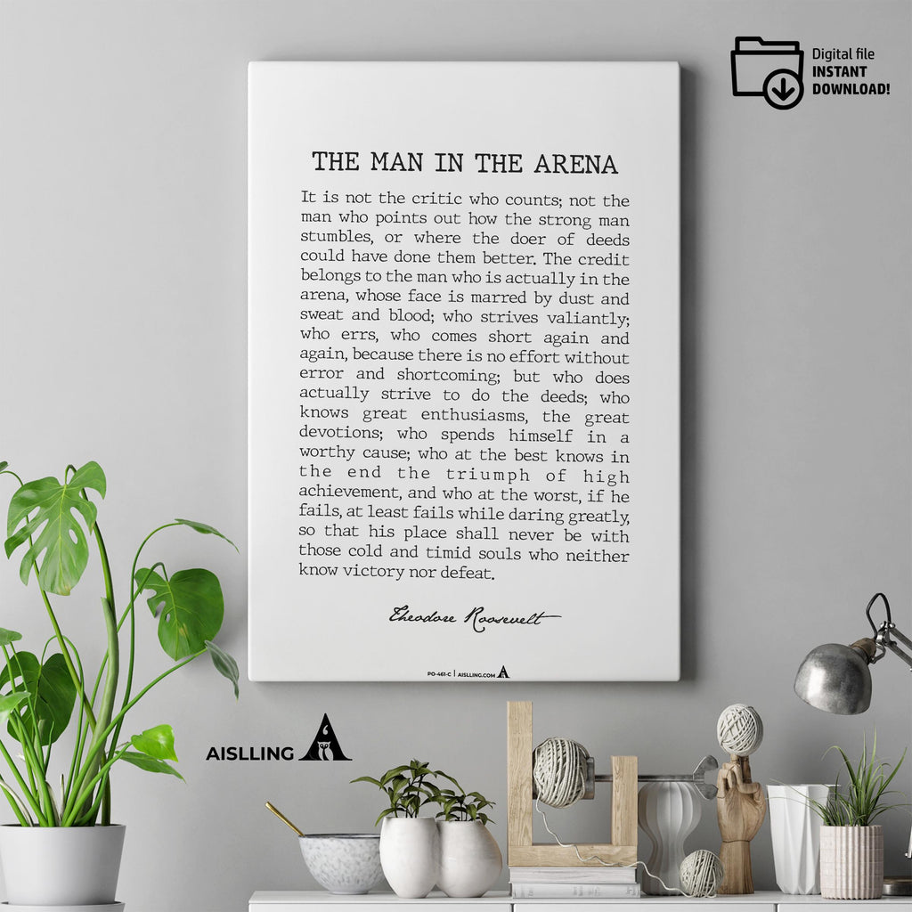 Daring Greatly — The Man In The Arena PRINTABLE, Inspirational QUOTE, Motivational POSTER, Office Wall, Man... | Aislling printable