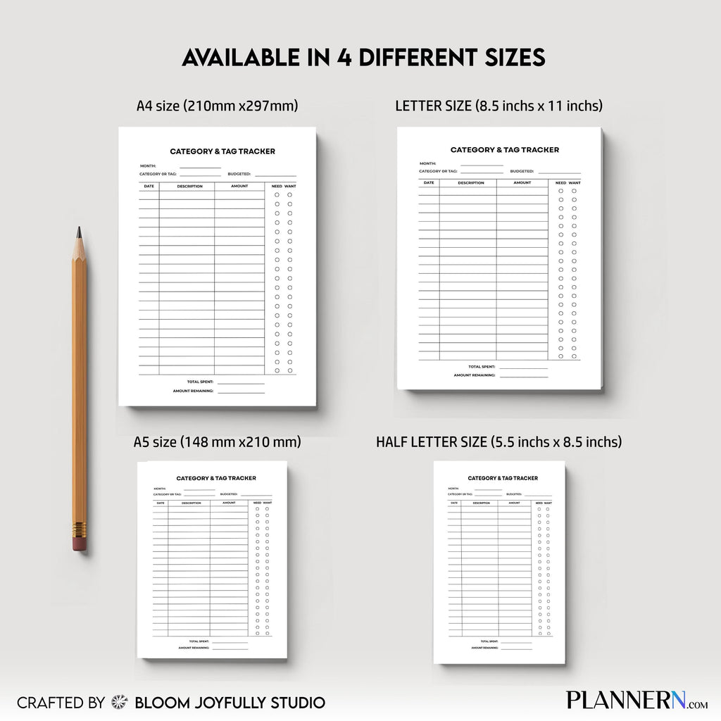 Budget Tracker — Category Tracker Sheet PRINTABLE, Finance Planner, Budget Planner, Instant Download, A4, A... | Bloom Joyfully printable