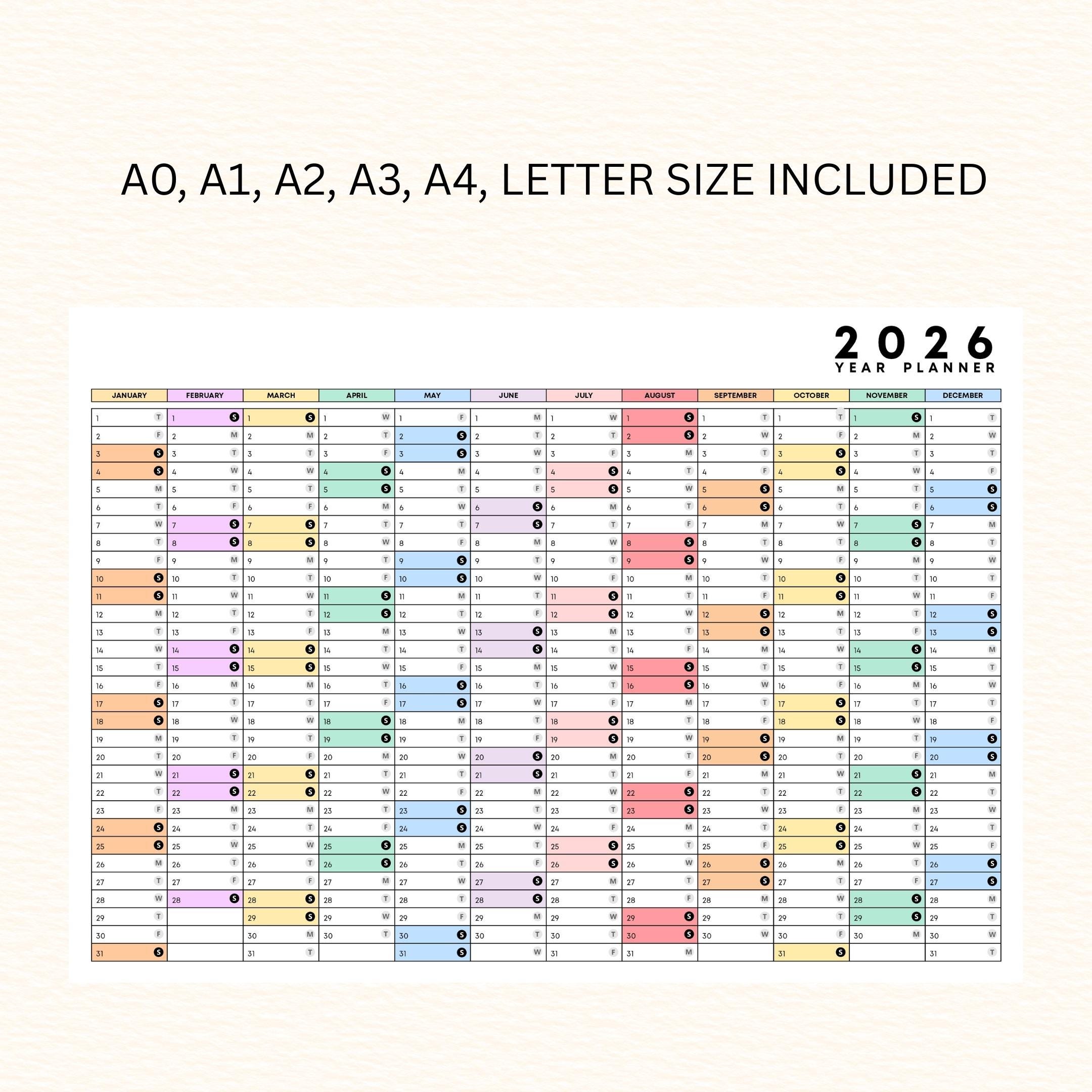 2026 Planner — 2026 PRINTABLE Wall Calendar, Dated Calendar, PDF, Different Sizes Available, Plan Your Day ... | Bloom Joyfully printable