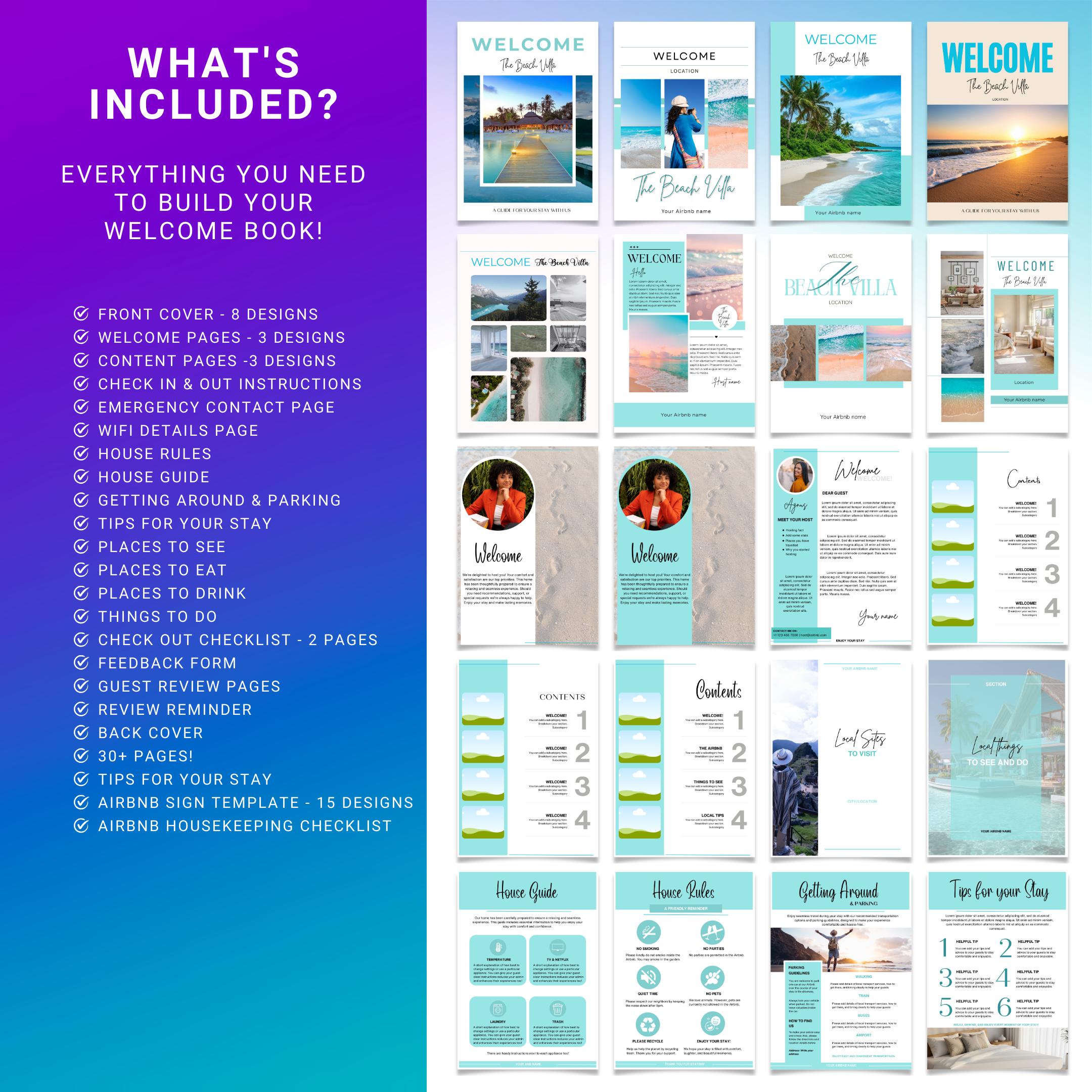 Airbnb Host Binder — Airbnb Host Bundle Welcome Book TEMPLATE, Editable Canva Welcome Guide, Editable Airbn... | Bloom Joyfully printable