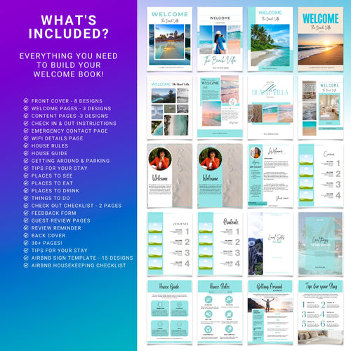 Airbnb Host Binder — Airbnb Host Bundle Welcome Book TEMPLATE, Editable Canva Welcome Guide, Editable Airbn... | Bloom Joyfully printable