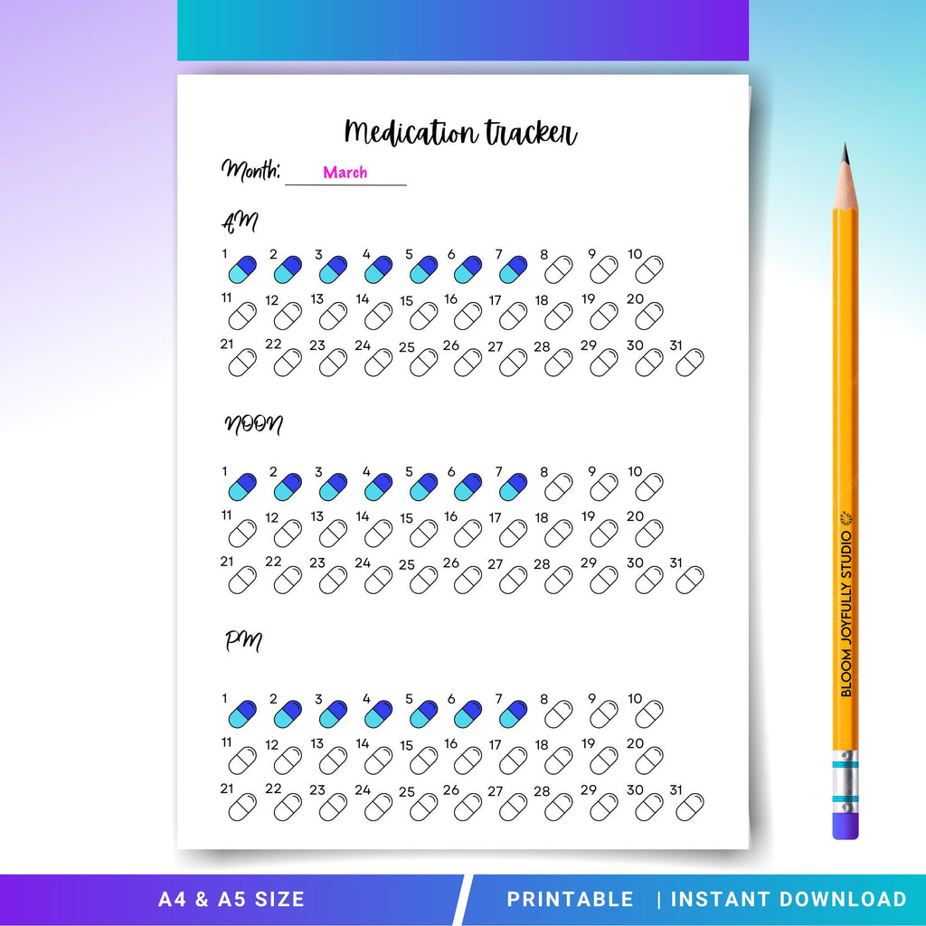 Daily Pill Log — Medication Tracker PRINTABLE, Daily Medicine Log, Pill Tracker, Medication Schedule, Habit... | Bloom Joyfully printable