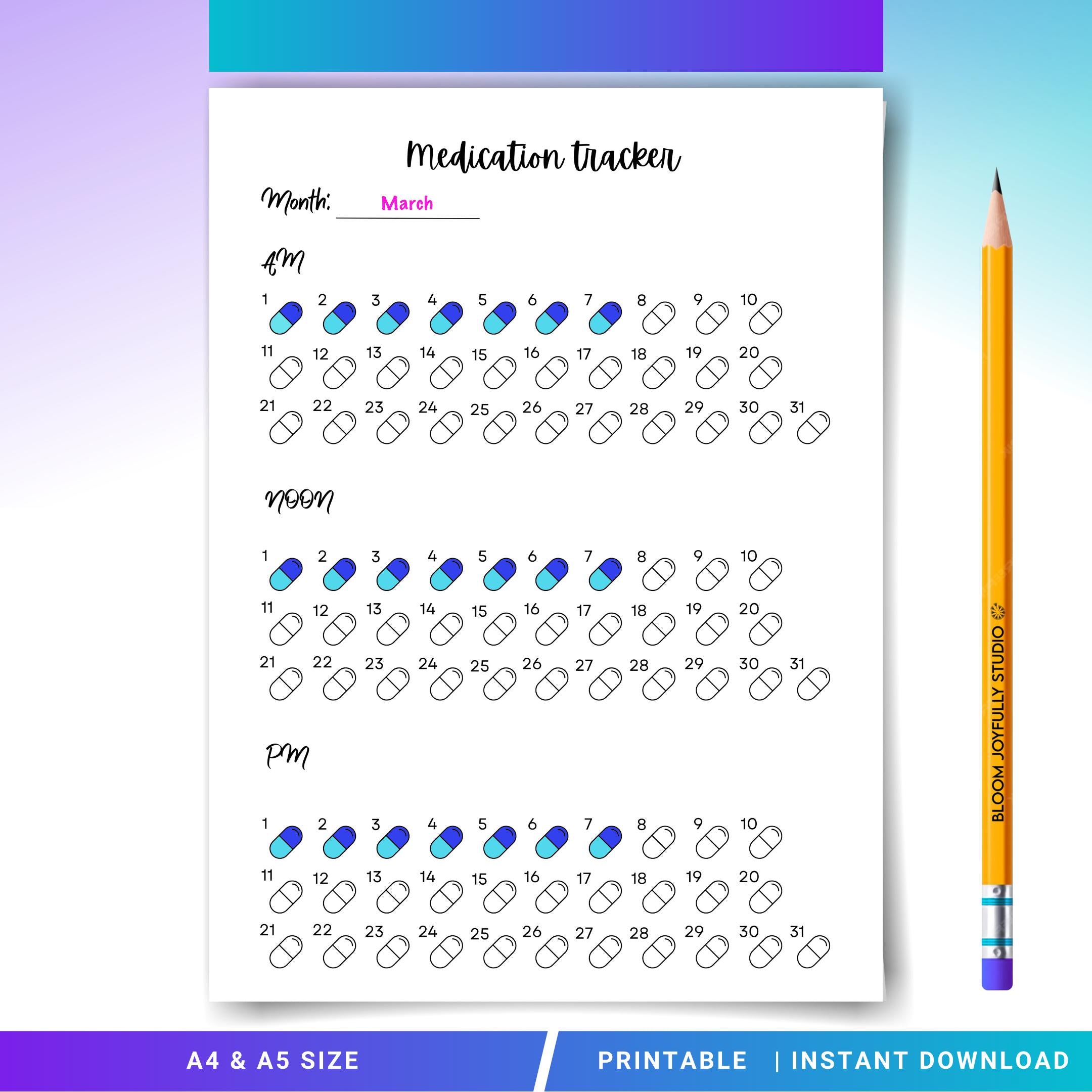 Daily Pill Log — Medication Tracker PRINTABLE, Daily Medicine Log, Pill Tracker, Medication Schedule, Habit... | Bloom Joyfully printable