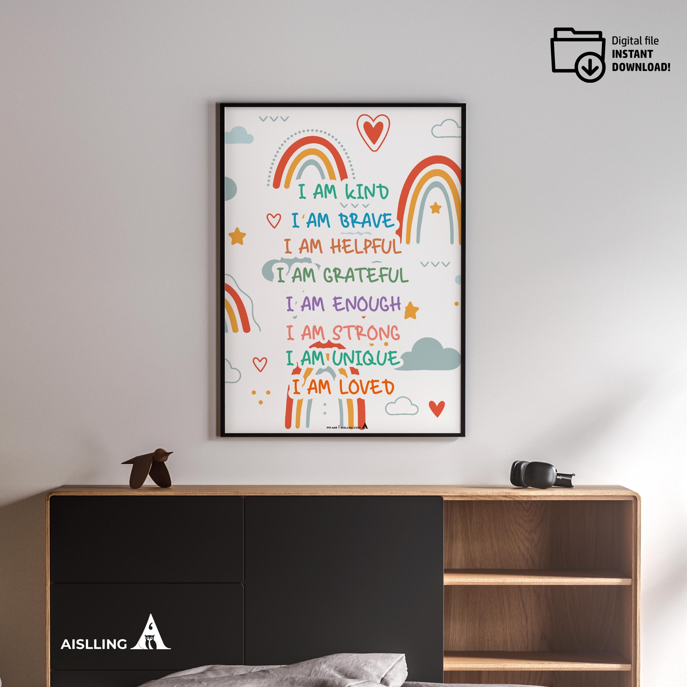 Calming Kit — inspirational quote I am Kind Smart Brave wall art positive affirmations digital prints empow... | Mindfulness printable