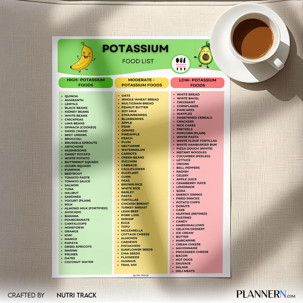 Diet Chart — Potassium Food list Printable, High Potassium Foods Chart, Potassium Foods Chart, Healthy Nutr... | Nutri Track printable