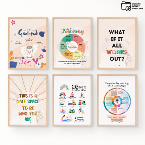 Adhd Worksheets — Set of 6 Prints, Therapist Office Decor Posters Mental Health Art Print Bundle (Digital D... | Mindfulness printable