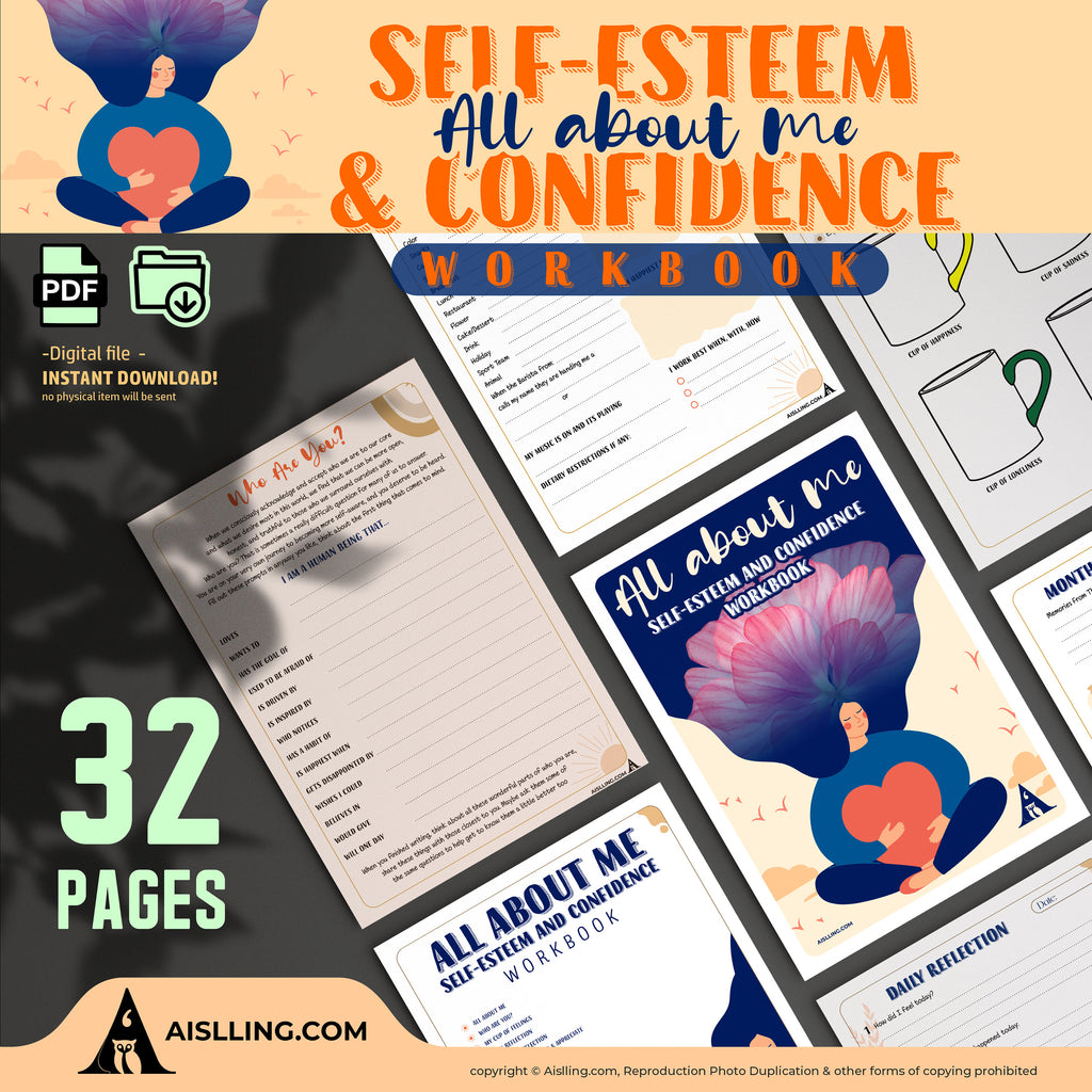Aislling Design — Self Esteem Worksheets Printables, Confidence Mental Health Therapist Counseling, Social ... | Mindfulness printable