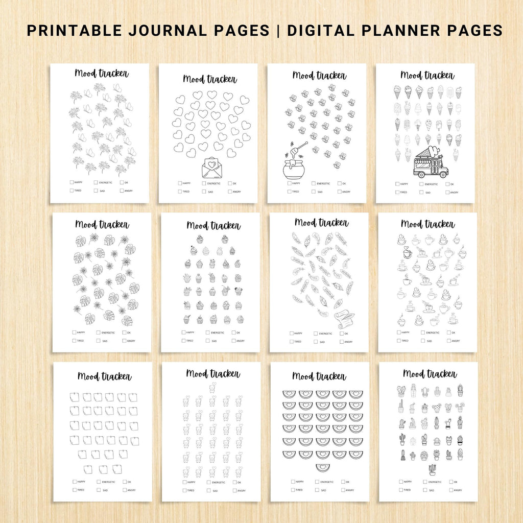 Bullet Journal — MONTHLY Mood Trackers Bundle, Printable Mood Tracker for journal, Monthly, Daily Mood Log,... | Mindfulness printable