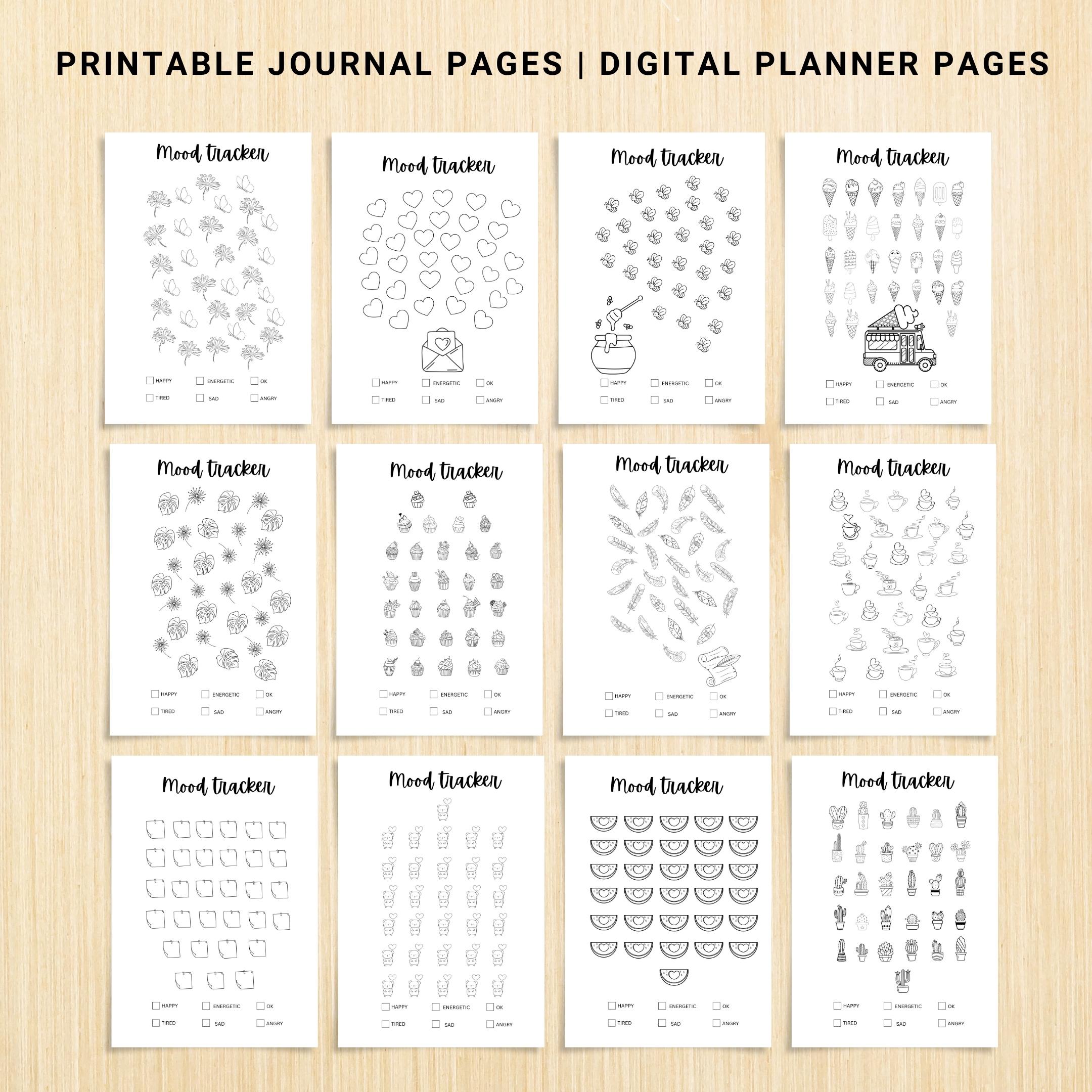 Bullet Journal — MONTHLY Mood Trackers Bundle, Printable Mood Tracker for journal, Monthly, Daily Mood Log,... | Mindfulness printable