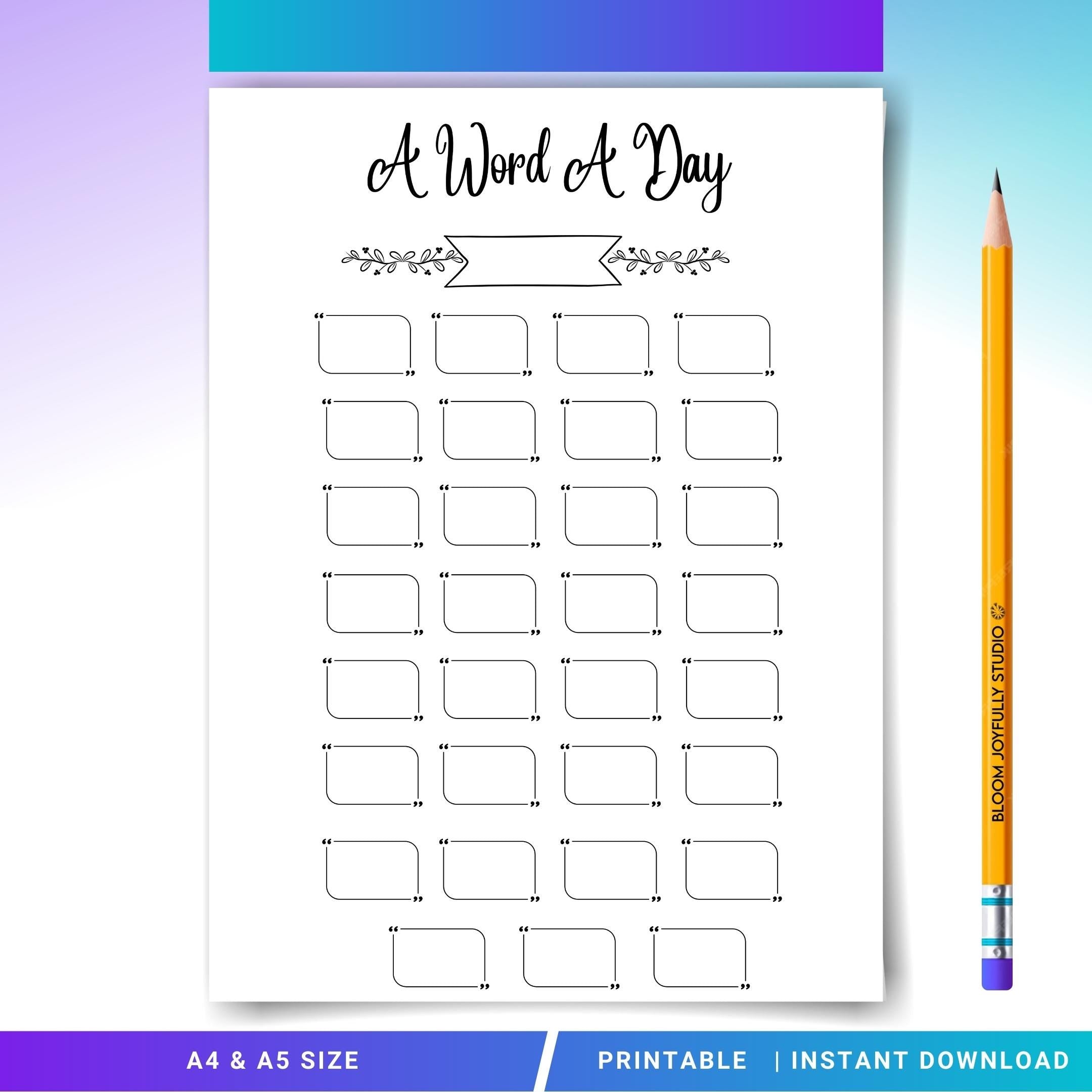 Daily Learning Log — A Word A Day PRINTABLE, Daily Language Tracker, New Word A Day, Monthly Word Tracker, ... | Bloom Joyfully printable